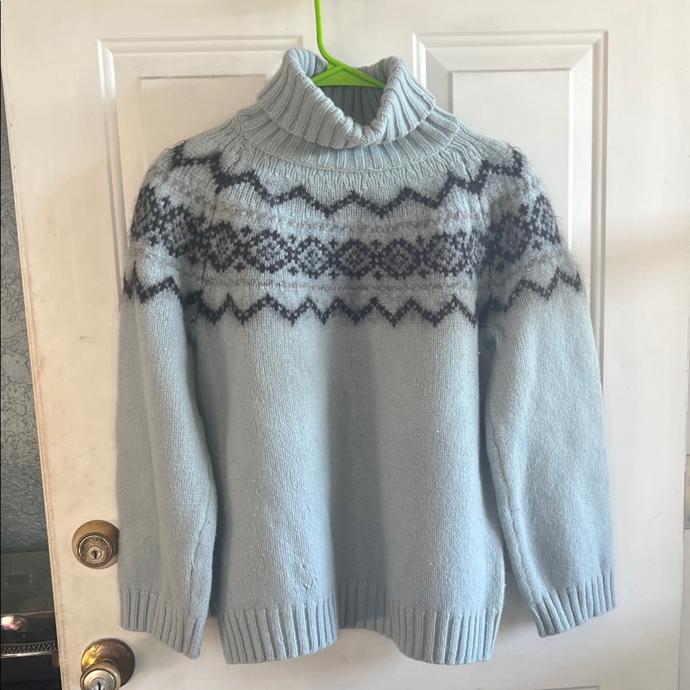 Vintage DKNY Cozy Wool Fair Isle Turtleneck Sweater - Light Blue